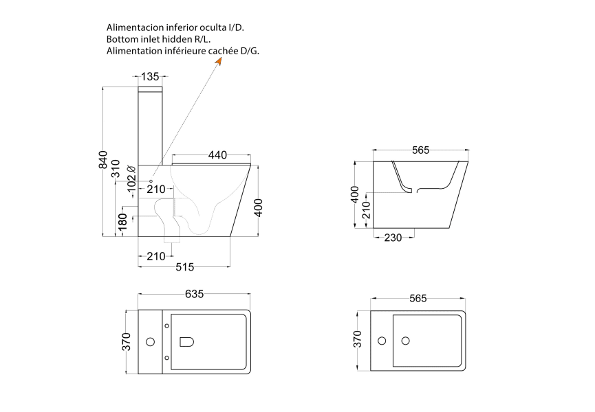 Pack inodoro + bidé Square Bruntec croquis 8