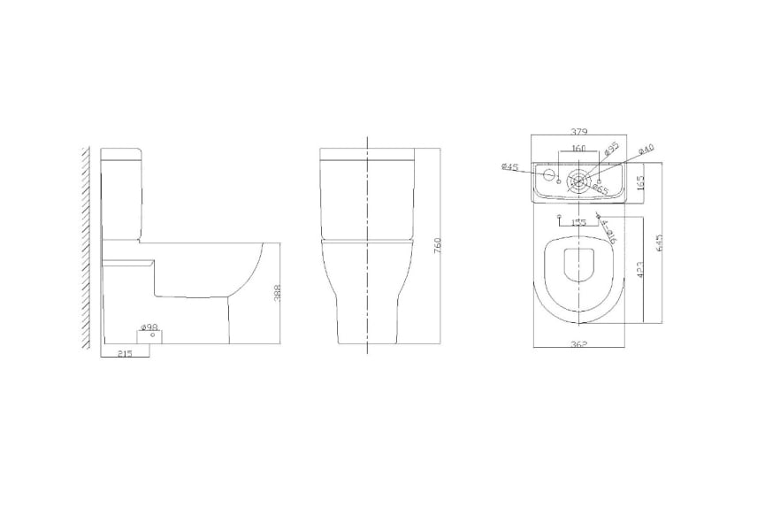 Inodoro compacto Siena de Bruntec croquis 5