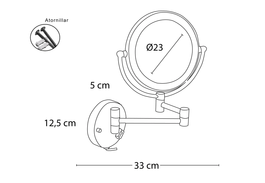 Espejo aumento x3 redondo con led Bruntec croquis 1