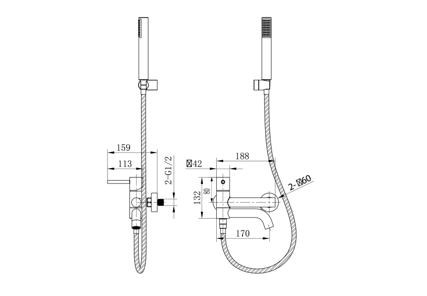 Grifo de ducha y baño Monza de Imex croquis 17