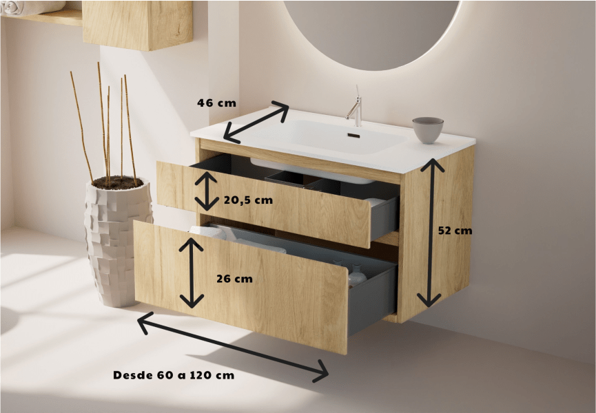 Conjunto de mueble de baño de madera maciza Alpes 17 Bruntec croquis 4