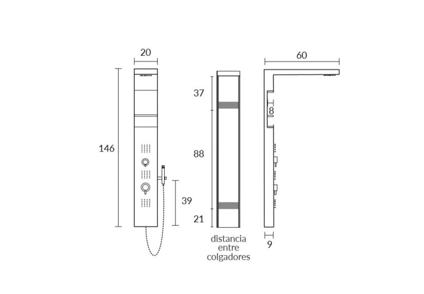 Columna de ducha hidromasaje Mizu Box Sagobar croquis 1