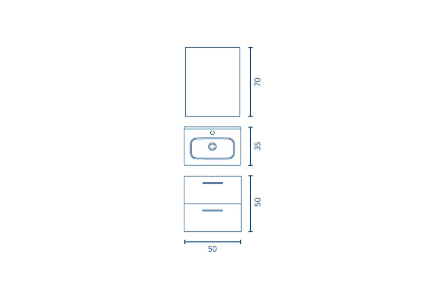 Conjunto completo mueble de baño fondo reducido 35 cm Hone Amizuva croquis 13