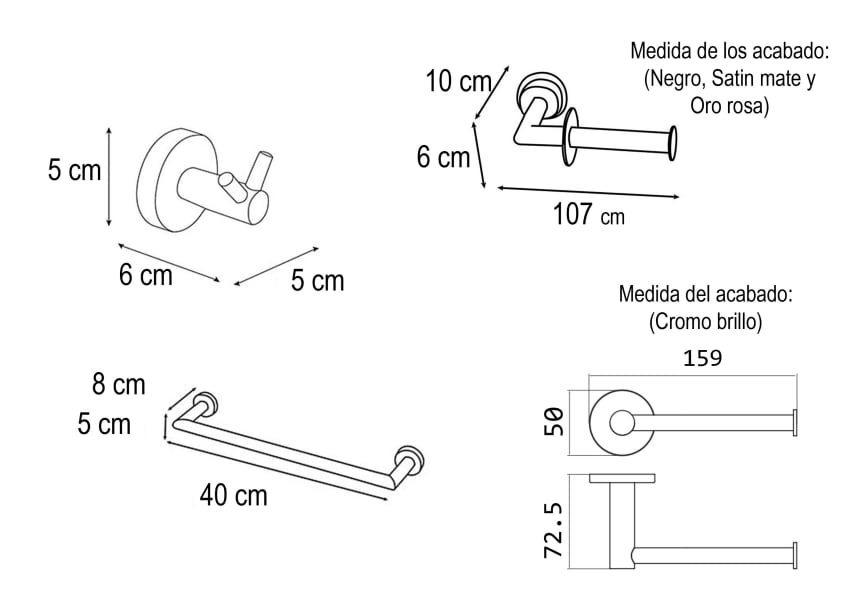 Conjunto de accesorios de baño Bahía Mediterránea croquis 5