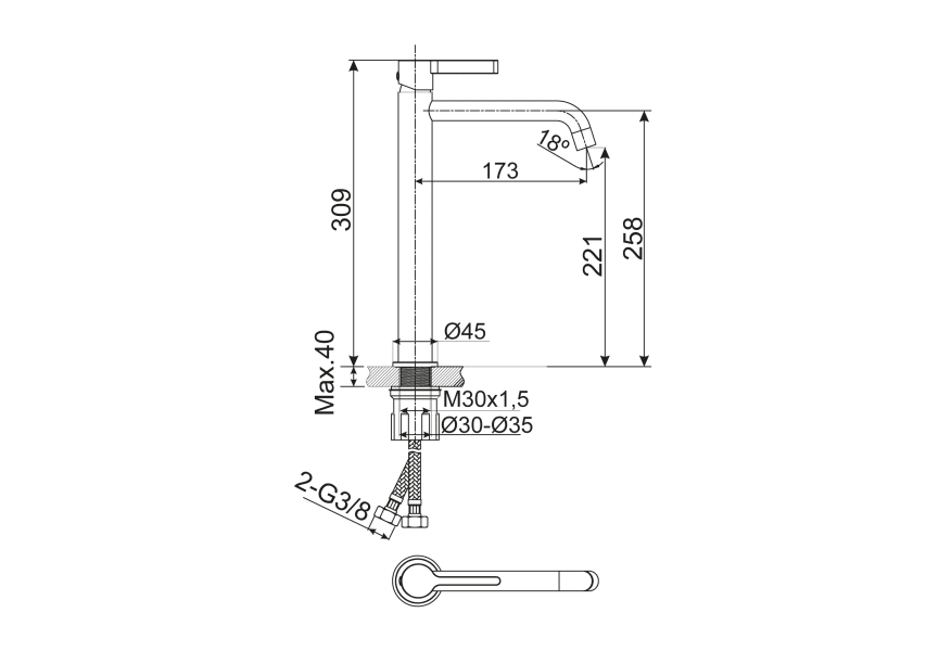 Grifo de lavabo Bambú de Lluvibath croquis 5