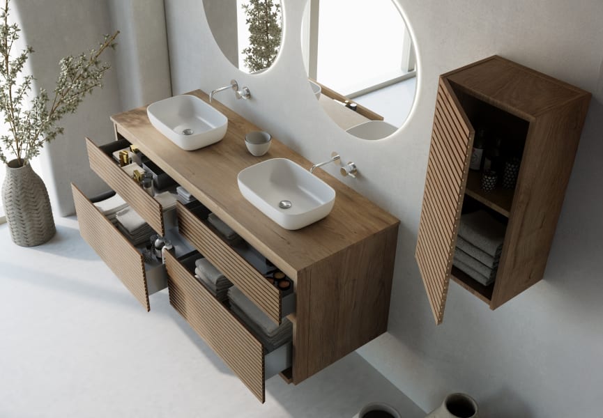 Mueble de baño con encimera de madera Palilleria Horizontal Alpes 9 Bruntec detalle 2