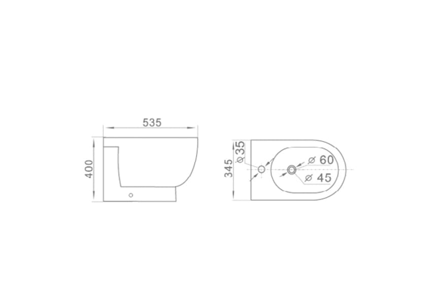 Pack inodoro  + cisterna + bidé Siena Bruntec croquis 7