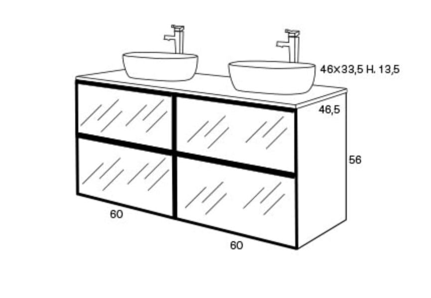 Conjunto mueble de baño frente cristal a rayas Koba Sanchís croquis 3