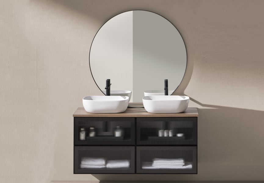 Conjunto mueble de baño frente cristal a rayas Koba Sanchís principal 0