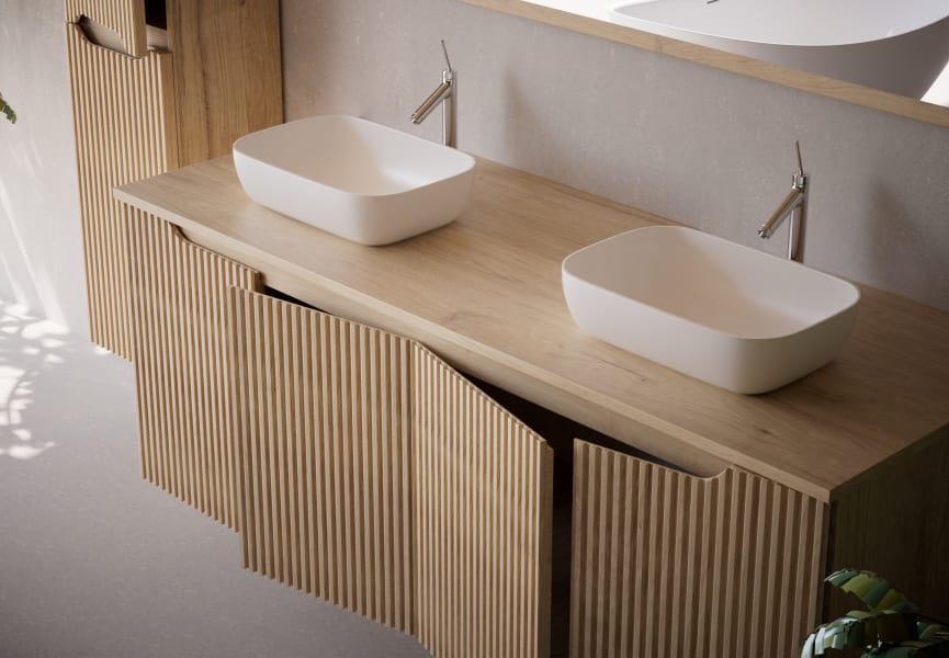 Mueble de baño con encimera de madera maciza Alpes 15 Bruntec detalle 2