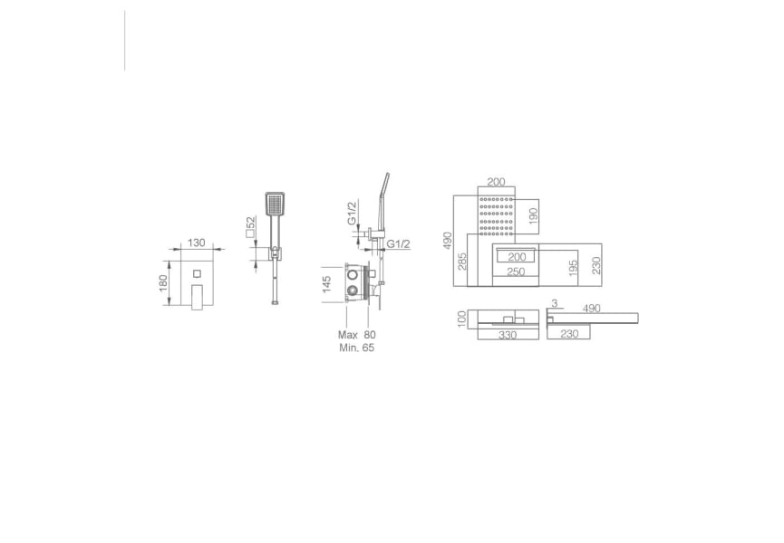 Conjunto de ducha empotrado Rodas Imex croquis 8