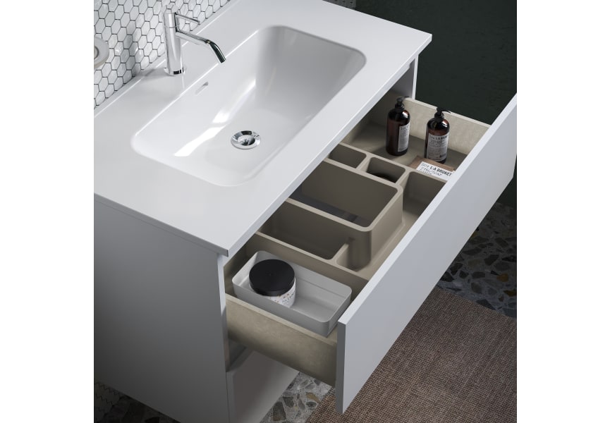 Mueble B-Best 60 cm con lavabo porcelana, 1 cajón + decorativo blanco  brillo