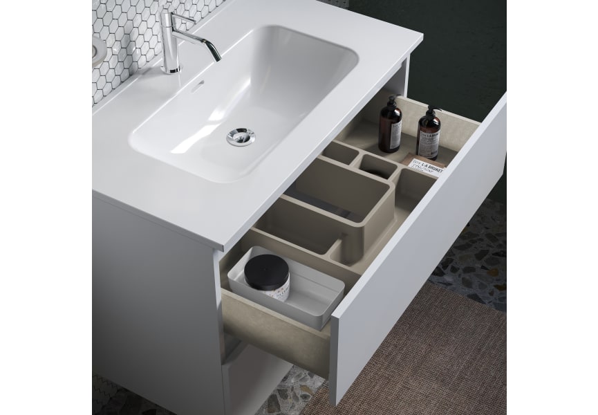 Mueble B-Best 80 cm con lavabo porcelana, 1 cajón + decorativo nogal  natural