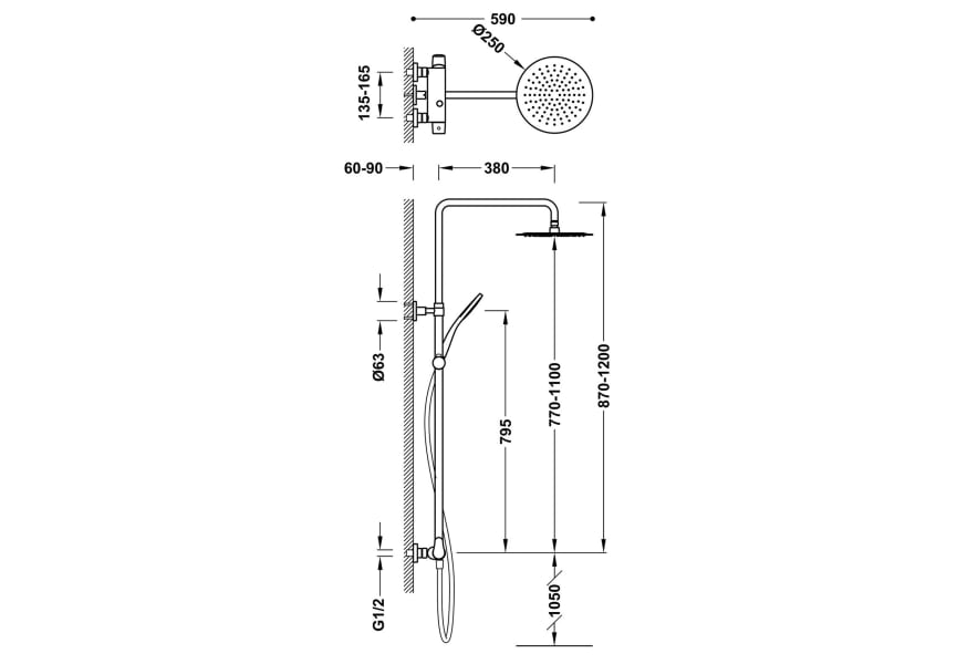 Columnas de ducha Flat Tres croquis 2