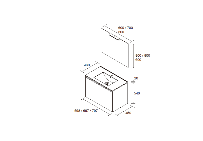 Conjunto mueble de baño Noja Salgar croquis 12