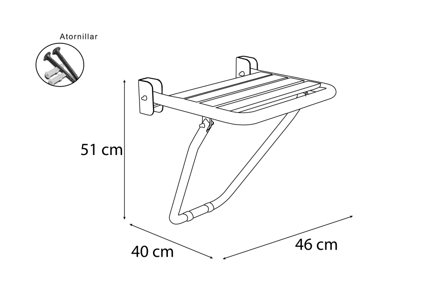 Asiento de ducha abatible 108 PMR de Bruntec croquis 3