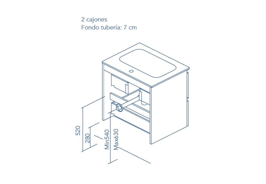 Mueble de baño con encimera de madera Vida Royo croquis 3