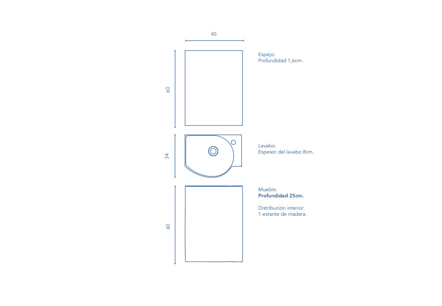 Mueble de baño MIKA. Blanco Brillo Incluye lavabo cerámico y espejo.