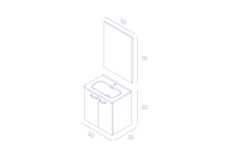 Conjunto completo mueble de baño fondo reducido 35 cm Aneko Amizuva Croquis 12