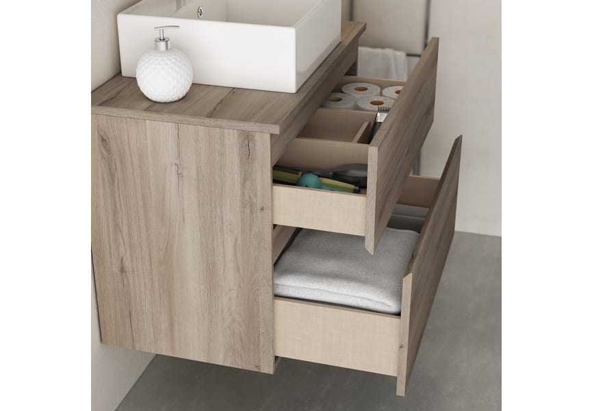 Mueble de baño Coban 120 cm 2 cajones y 1 puerta con tapa de madera de  Bruntec