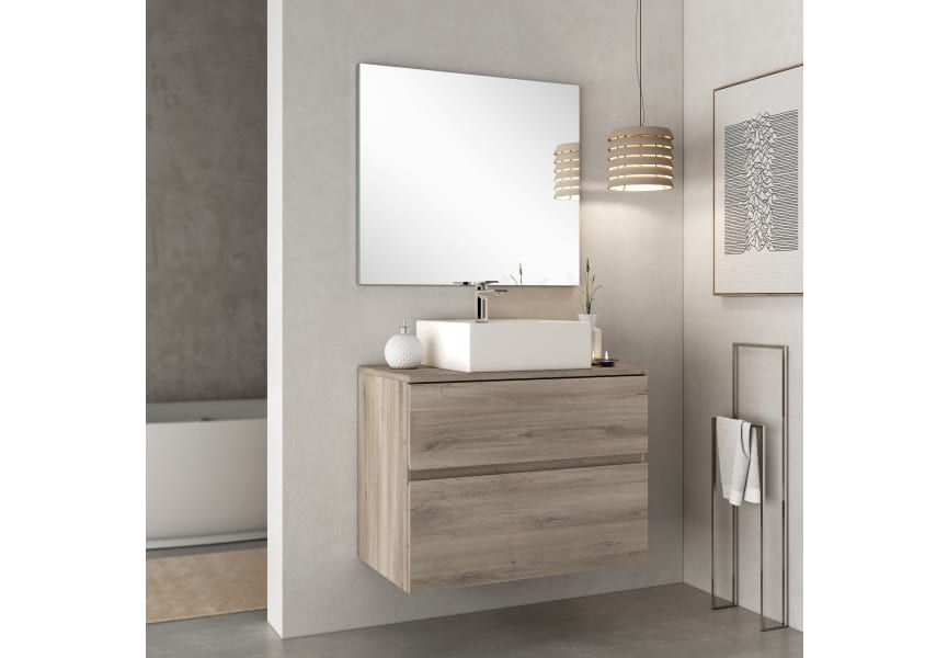 Mueble de baño Coban 2 cajones y 1 puerta con tapa de madera de Bruntec