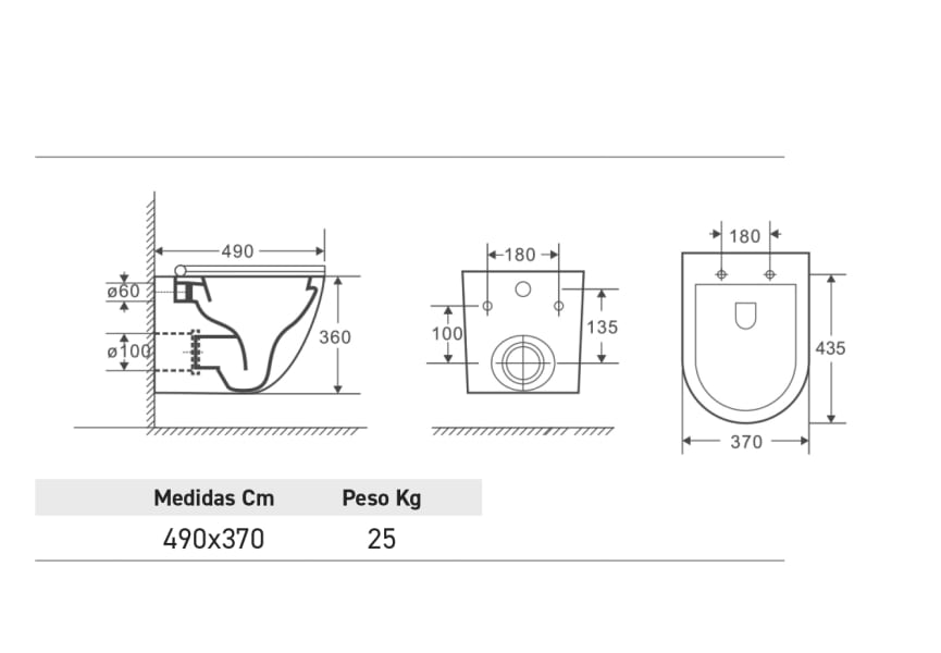 Pack inodoro + cisterna empotrada + pulsador Roundy Bruntec croquis 8