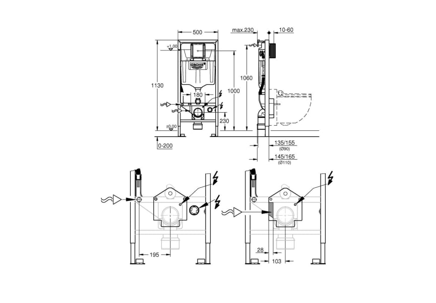Inodoro Sensia Arena Grohe croquis 18
