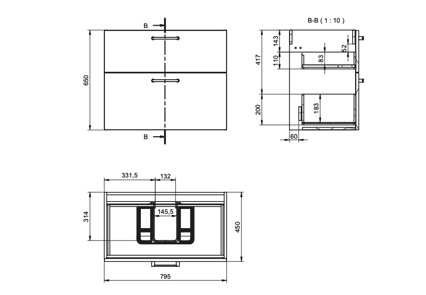 Conjunto mueble de baño Verso VisoBath croquis 12