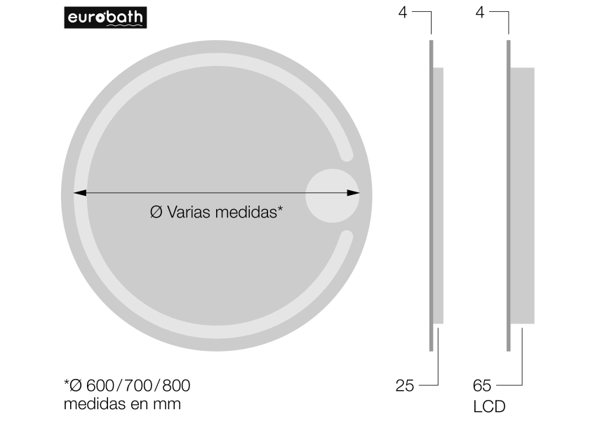 Espejo de baño con luz LED Mill Eurobath croquis 2