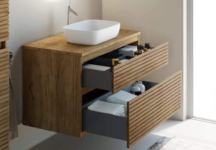 Mueble de baño moderno de madera maciza Alpes 1 Bruntec detalle 2