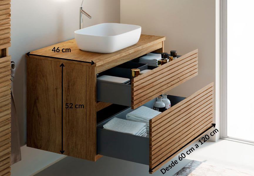 Mueble de baño moderno de madera maciza Alpes 1 Bruntec croquis 4