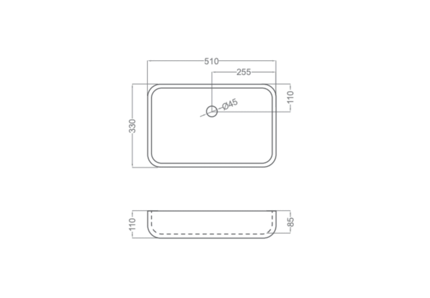 Lavabo sobre encimera Milos Coycama croquis 3