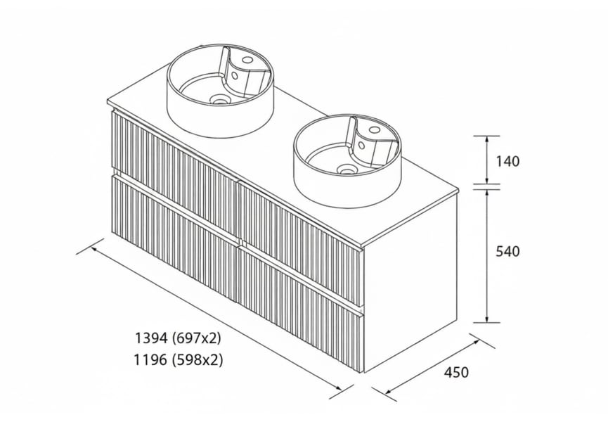 Conjunto mueble de baño Kira Salgar con lavabo sobre encimera croquis 16