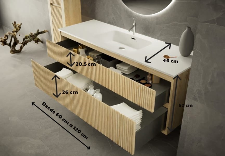 Conjunto de mueble de baño de madera maciza Alpes Bruntec croquis 7