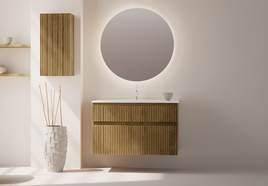 Conjunto de mueble de baño de madera maciza Alpes Bruntec ambiente 5