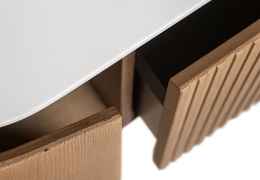 Conjunto de mueble de baño 100 cm de madera maciza de fresno con lavabo Solid Surface Evo Curve Bruntec detalle 4