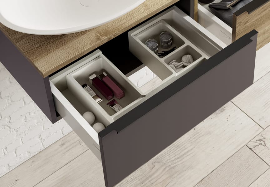 Mueble de baño con encimera de madera Landes Coycama detalle 3
