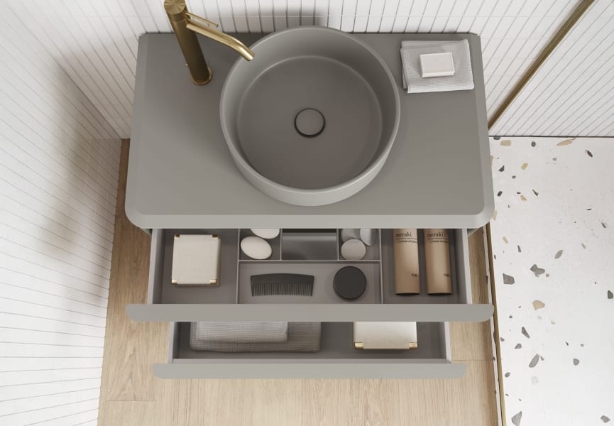 Mueble de baño con encimera arena de resina Dai Top Royo detalle 3
