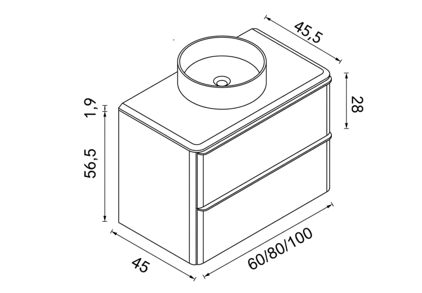 Mueble de baño con encimera arena de resina Dai Top Royo croquis 10