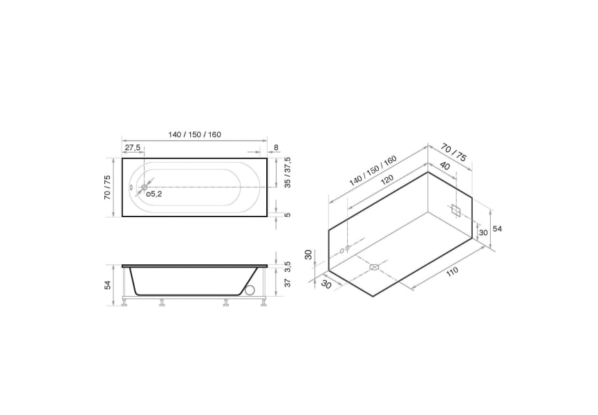 Bañera encastrada Cóndor Oasis Star Croquis 1