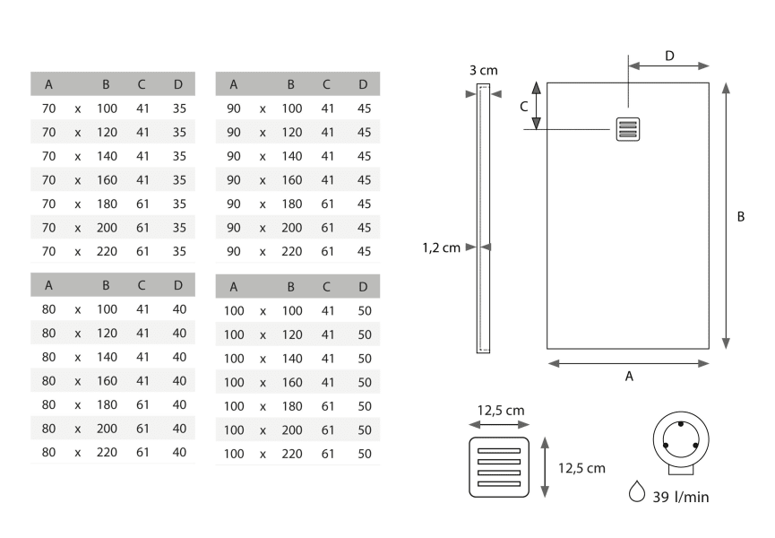Plato de ducha Solid Surface Corian DuPont Antares Hidronatur croquis 3