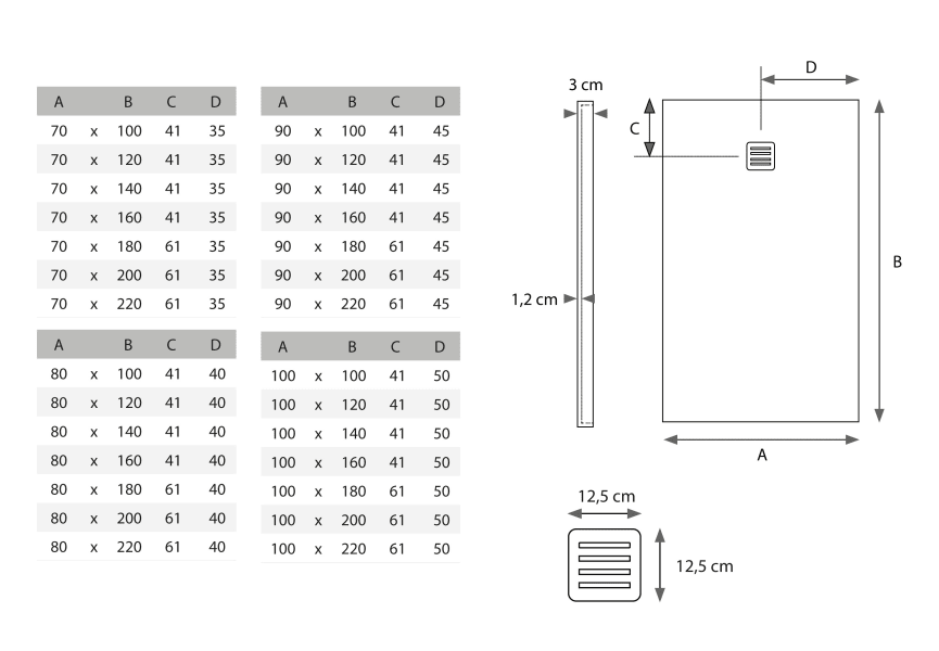 Plato de ducha Solid Surface Corian DuPont Antares Hidronatur croquis 3