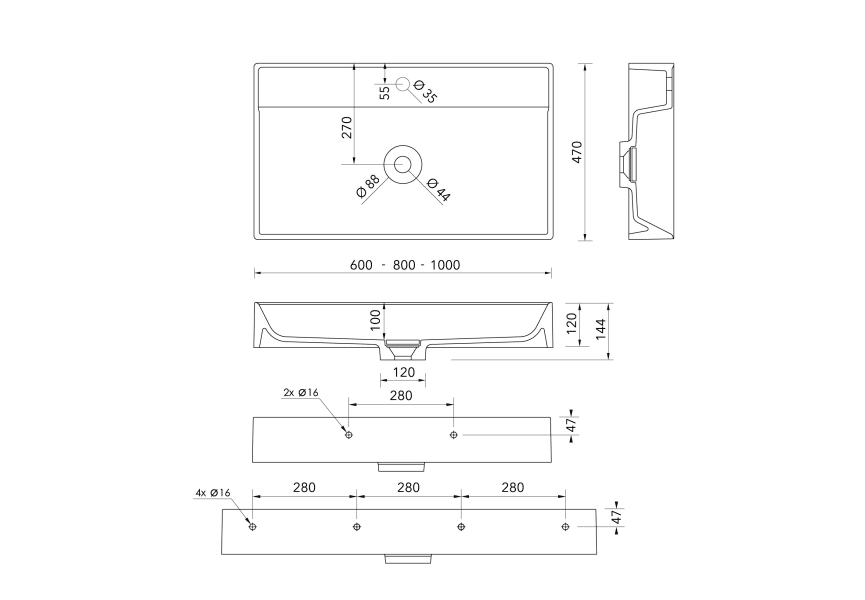 Lavabo suspendido Vega Bruntec croquis 4