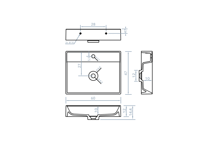 Lavabo suspendido Vega Bruntec croquis 4