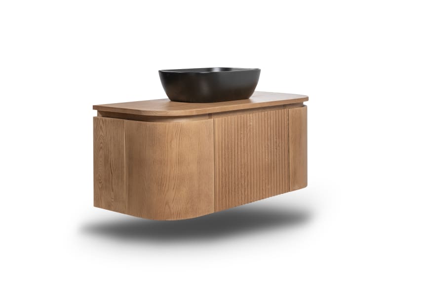 Mueble de baño 100 cm madera maciza de fresno con encimera de madera Evo Curve Bruntec principal 1