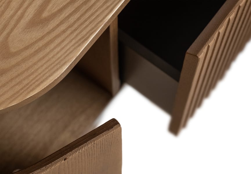 Mueble de baño 100 cm madera maciza de fresno con encimera de madera Evo Curve Bruntec detalle 3