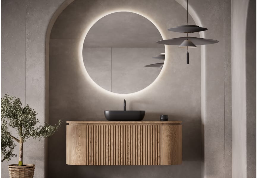 Mueble de baño madera maciza de fresno con encimera de madera Evo Curve Bruntec principal 0