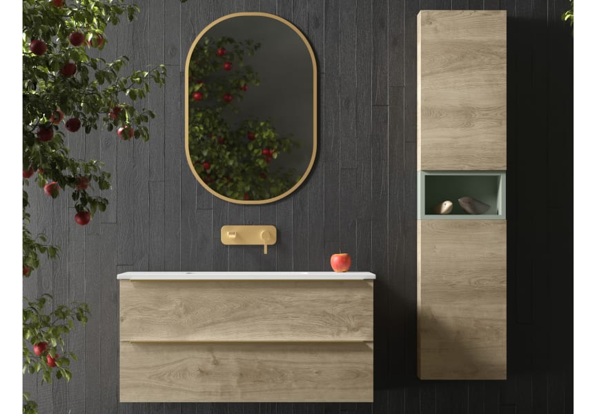 Mueble de baño de Coycama serie con tirador dorado