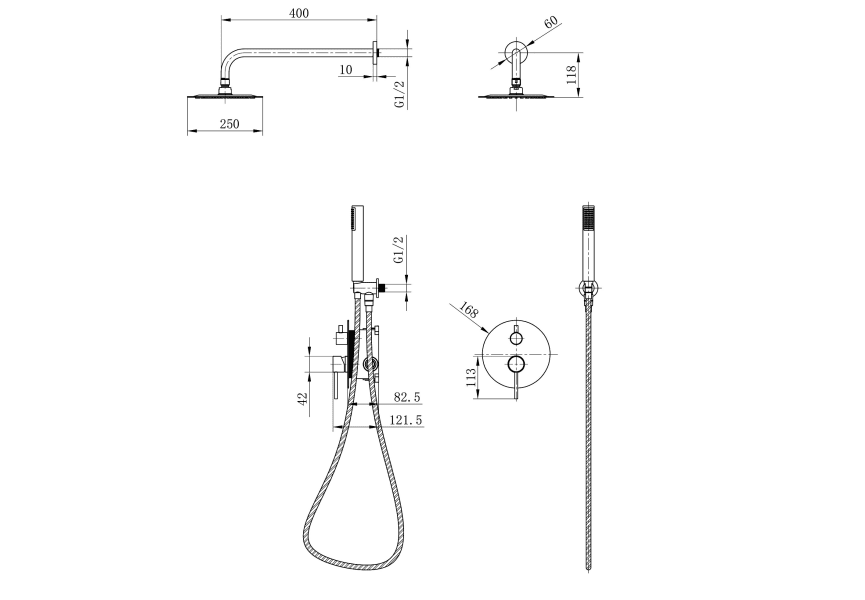 Conjunto de ducha empotrado Monza de Imex croquis 13