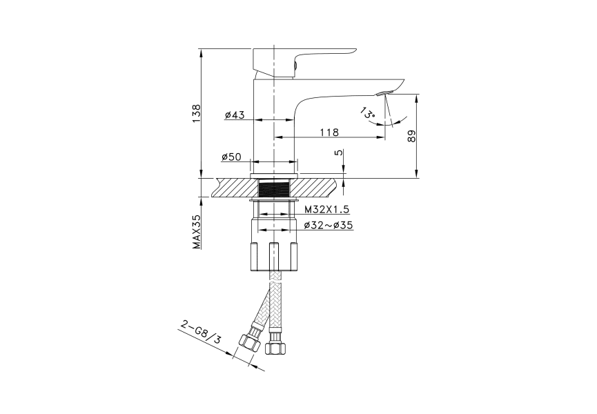 Grifo de lavabo Cassio GME croquis 7